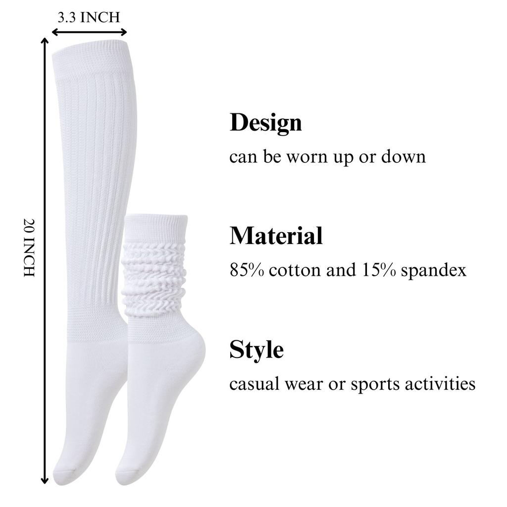RMSWEETYIL Long Stacked Slouch Scrunch Socks for Women 80s 90s Loose Chunky Cotton Tall Knee High Boot Tube Slouch Socks