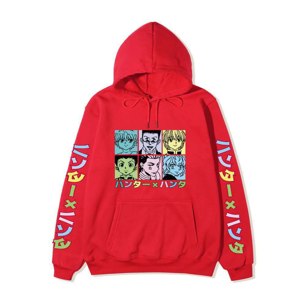 Hunter X Hunter Six Characters Grid Hoodie Color Japanese Sleeve Print Anime Casual Hooded Sweatshirt Pullover