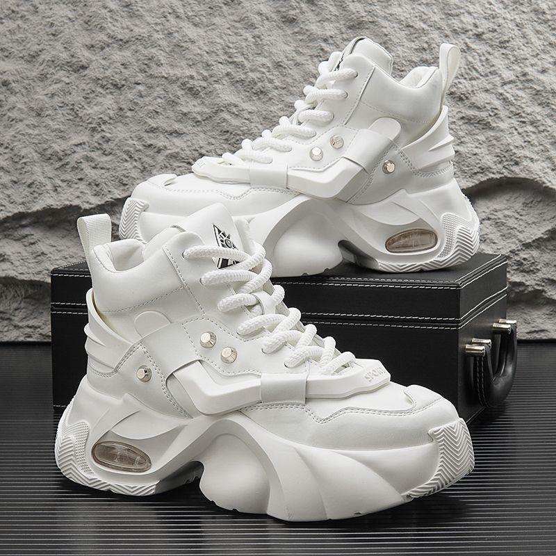 Men's Spring 2025 Breathable High-Top Dad Shoes with Thick Sole – Trendy and Versatile Height Enhancing Sneakers for Students