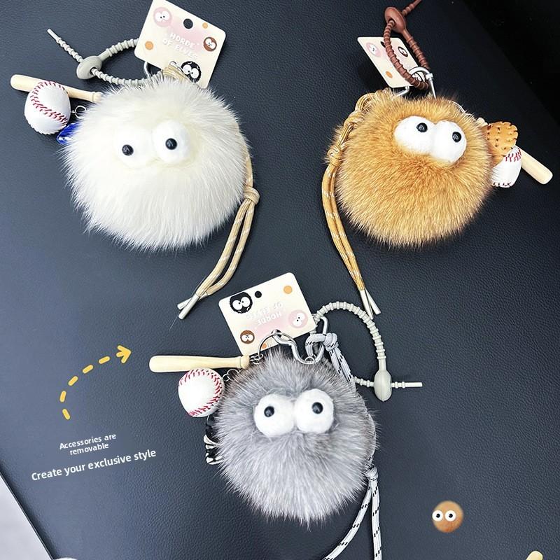 Fox Big Eyed Plush Keychain Baseball Style With Nylon Rope Design For Gift Ideas
