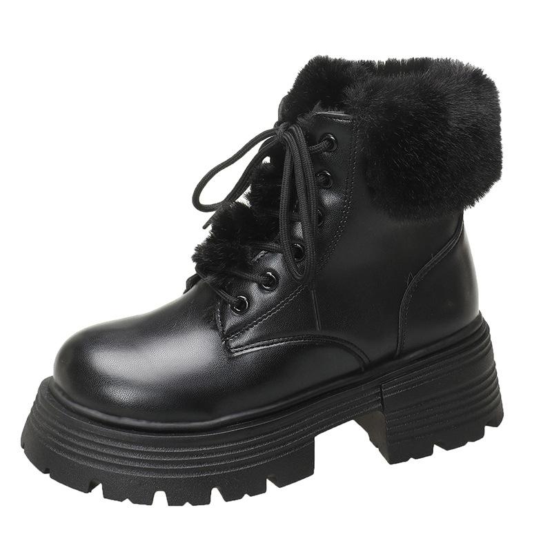 Женские короткие ботинки на платформе, новые зимние бархатные теплые снежные ботинки, ботинки Мартин в британском стиле, женские хлопковые ботинки на шнуровке