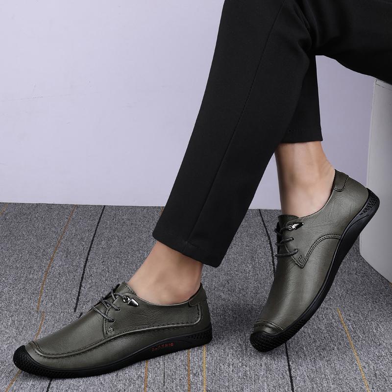 Fashion Men's Genuine Leather Oxford Shoes Comfortable Walking Shoes Anti-Slip Sole Formal Office Dress Shoes Men Fashion Lace-Up Flats