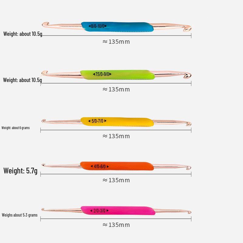 TPR Soft Rubber Double-Ended Crochet Hook Set, 5-Piece DIY Yarn Knitting Tool for Home Crafts