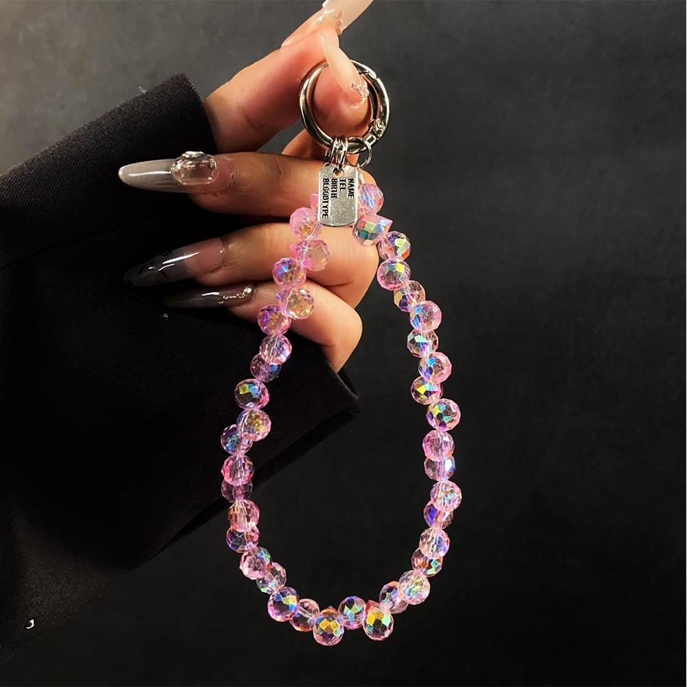 Stylish Glitter Crystal Bead Pendant Detachable Colorful Wrist Crystal Chain Transparent Phone Lanyard Women Girls