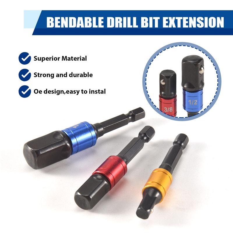 AEE2-Flexible Drill Extension Hex Shank Drill Nut Driver Bit Set, Bendable Drill Bit,Universal Socket Adapter Set