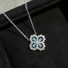 French Lucky Clover Sea Blue Necklace Women's Light Luxury Flower Full Diamond Plated 18k Premium Clavicle Chain 2026