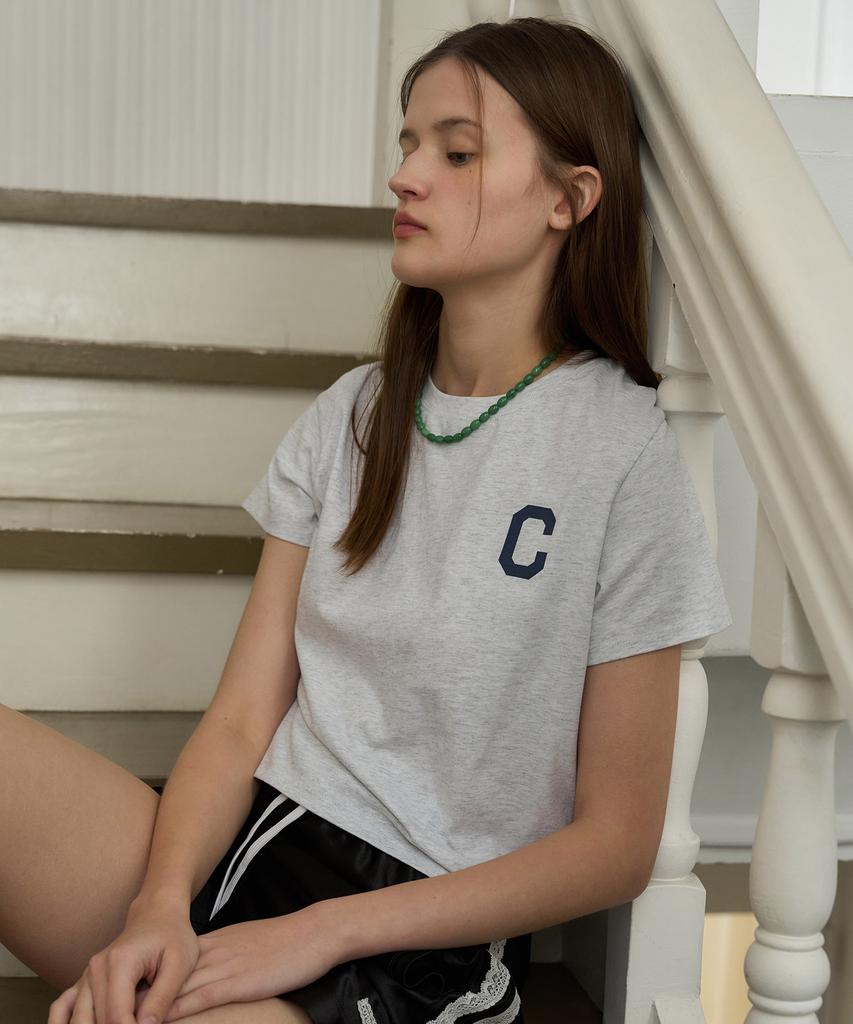 COVERNAT (W) C Logo Crop T-Shirt Heather Gray