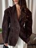 2026 Autumn/Winter Women's Retro Lapel Suede Waist-Tie Jacket