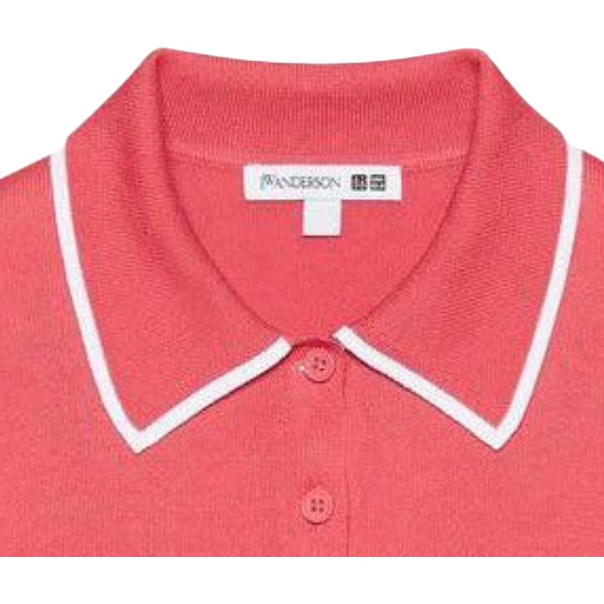 Uniqlo X JW Anderson Collaboration SS23 Spring Summer Series Striped Print Polo Neck Short Sleeve Knit Top Women Tops Pink 460652-12