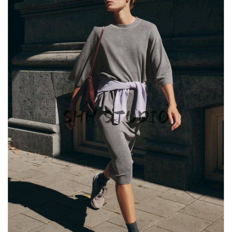 Autumn New Women's Clothing Idle Style round Neck Pure Color Loose Plain Short Sleeve Knitting Tops 2142189