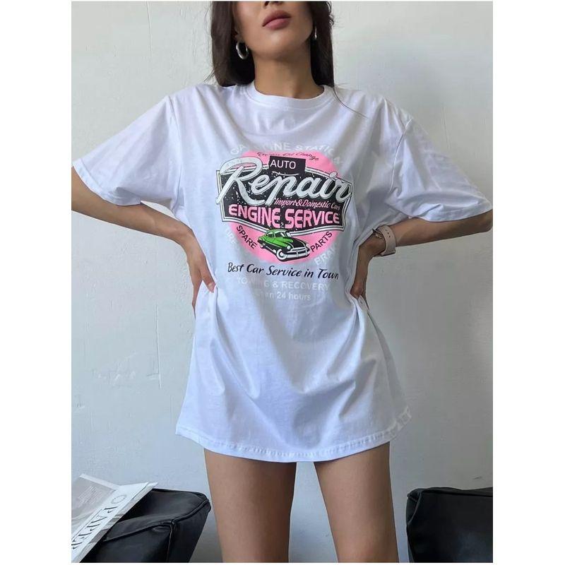 Western Style Fashion Loose Casual Print Short Sleeve Cotton T-shirt Top Loose Printed T-shirt Top