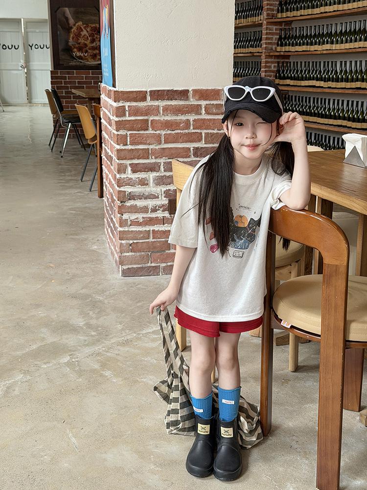Girls' Korean Style Lightweight Cotton Cartoon T-Shirt