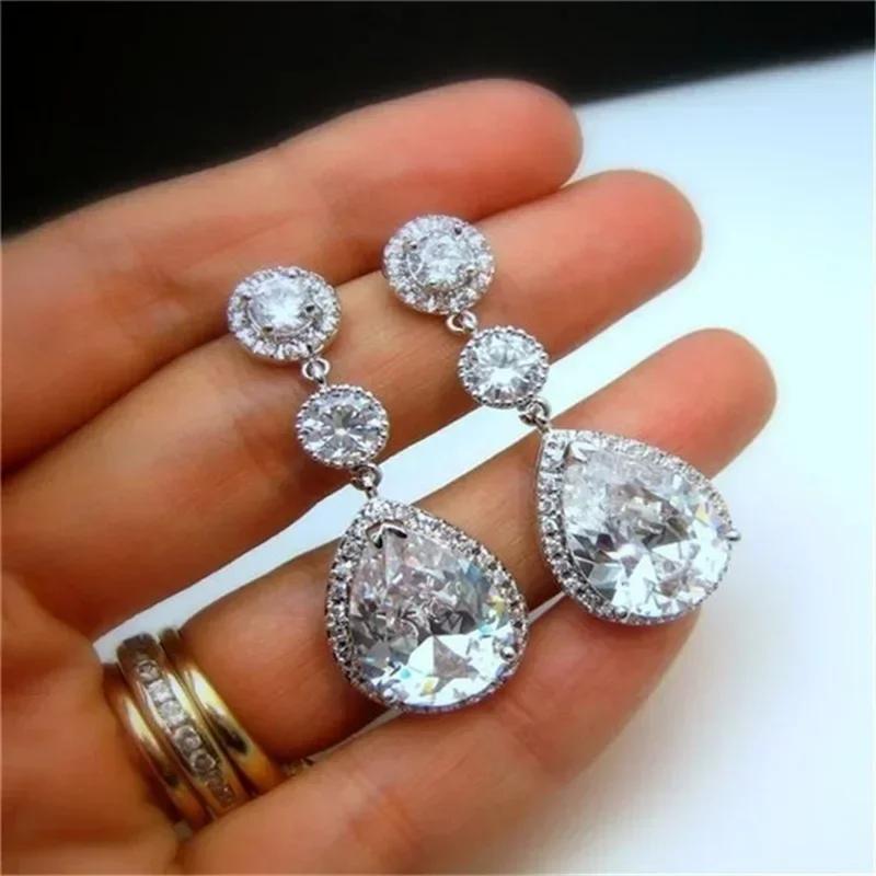 Luxury, High-End, Gorgeous Party, Water Droplet Zircon Earrings, Bride'S Wedding, Eternal And Dazzling Jewelry, Headwear