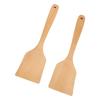 2 Stück Holzspatel Kochwender Buchenholz Langer Griff Breiter Flacher Bratspatel für Küchengeschirr