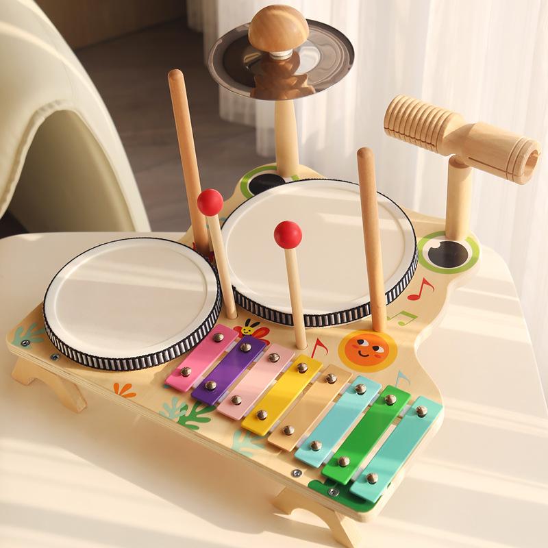 Wooden Xylophone & Multifunctional Drum Set for Toddlers & Babies - Montessori Percussion Musical Instrument Toy