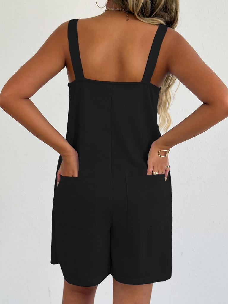 2025 European Summer Women's Loose Solid Color Strappy Overalls
