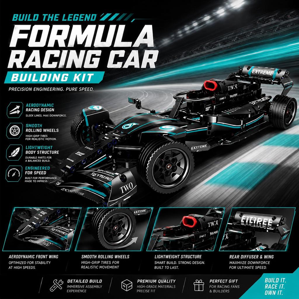 Formula Racing Building Block Car Kit Aerodynamic Design Functional Steering Mechanical Brick Model Toy For Christmas Gift