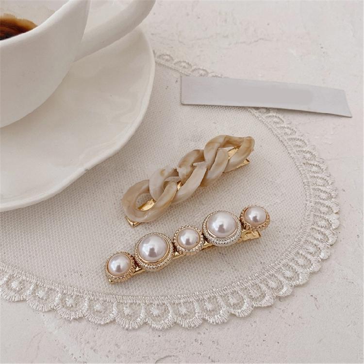 Elegant Chain Barrettes Delicate Pearls Hair Clip for Women Girls Fashionable Hair Ornament Sweet Hairpin