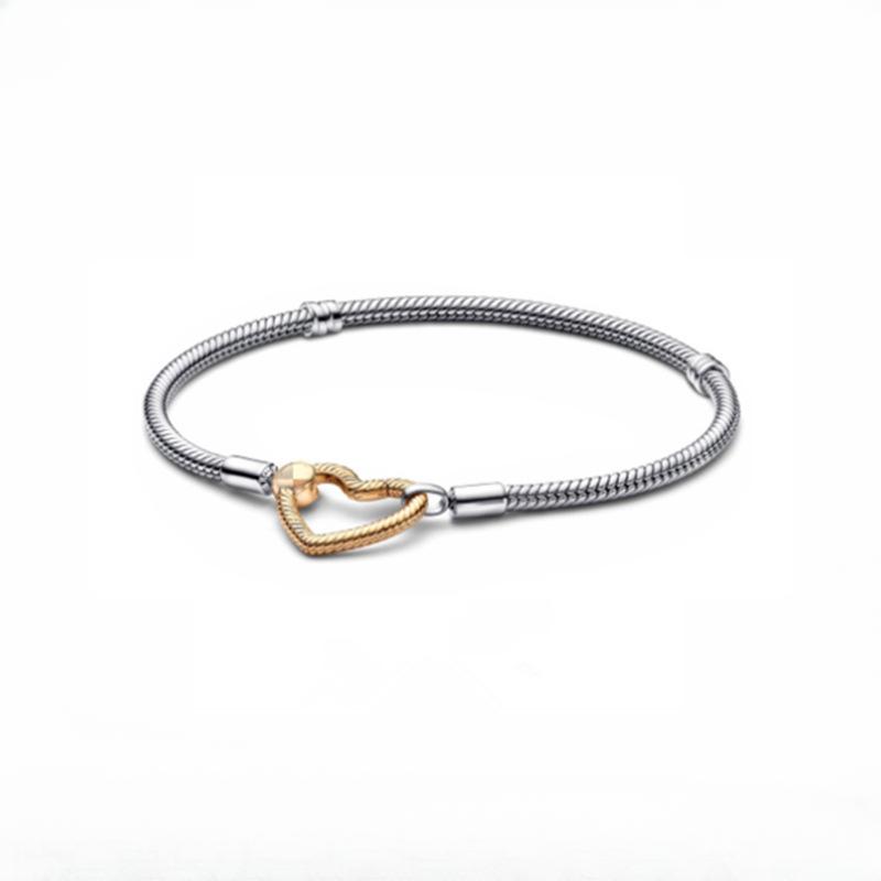 Simple Personality Versatile Rose Gold Simple Temperament Heart-shaped Chain Buckle Snake Bone Chain Fashionable Couple Bracelet for Girlfriend