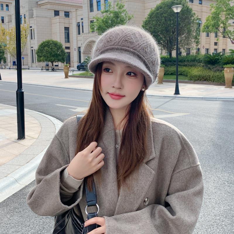 Autumn And Winter Hats, Women'S Hats, Big Brims, Plush Warm Wool Hats, Thickened Knitted Hats, Showing A Small And Versatile Face