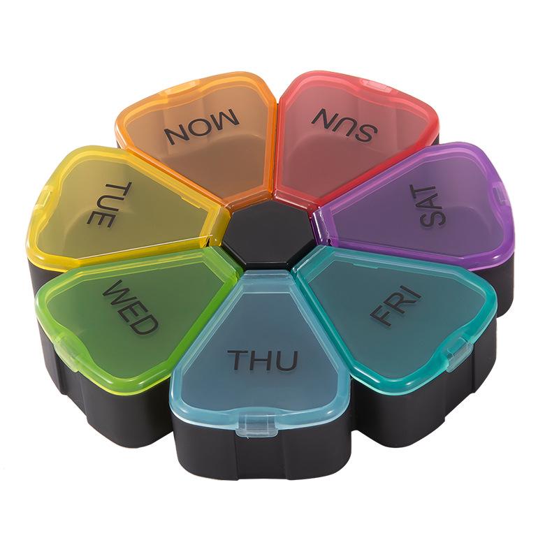 Portable 7-Day Flower Rainbow Medicine Organizer Box with 7 Compartments