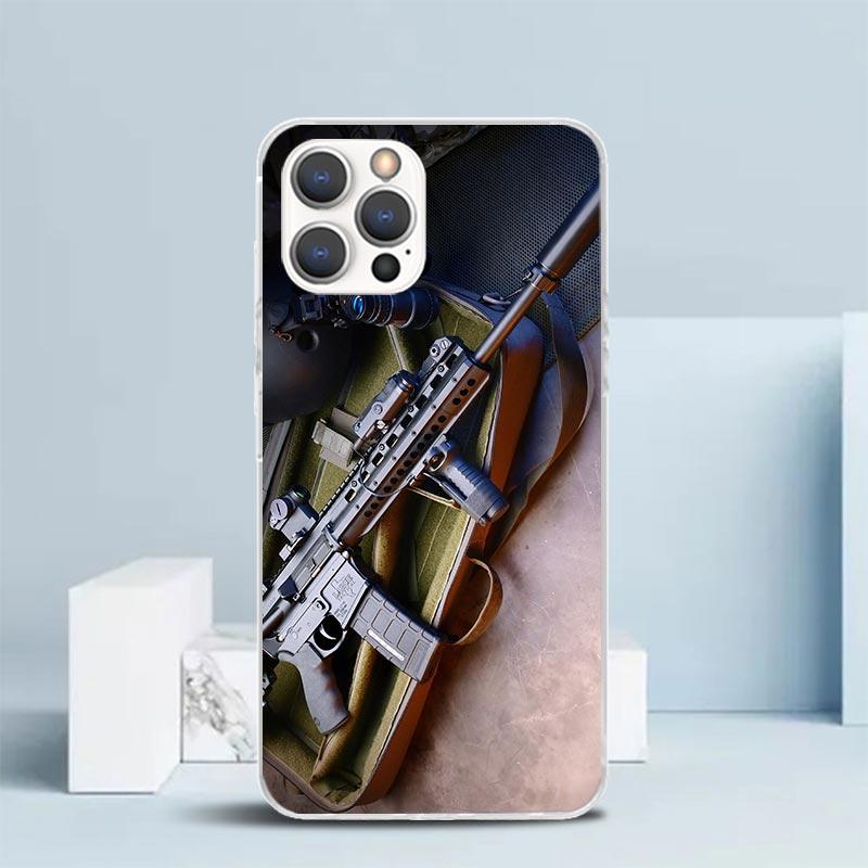Gun Bullets AK47 Handgun Soft Cover for iPhone 16 17 Air 15 14 Pro Max 16E Phone Case 13 Mini 12 11 7 SE 8 Print Pattern Fit Cas