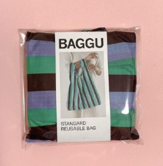 

BAGGU Standard Eco-Friendly Bag - 90s Stripe Mint x Brown