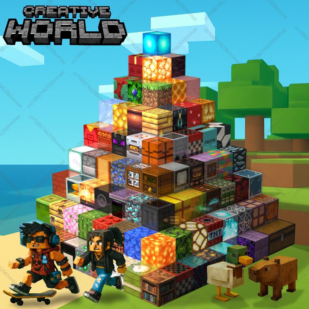 Magnetic Building Blocks Mine World Magnet Cube Sets for Boy Girl Kid Age 3+ DIY Pixel style Model Base plate STEM Toy Baseplate