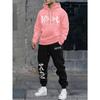 Autumn and Winter New Men's Sports Casual Fashion Printed Couple Hooded Sweatshirt, Spring and Autumn Sportswear 2 Piece Set