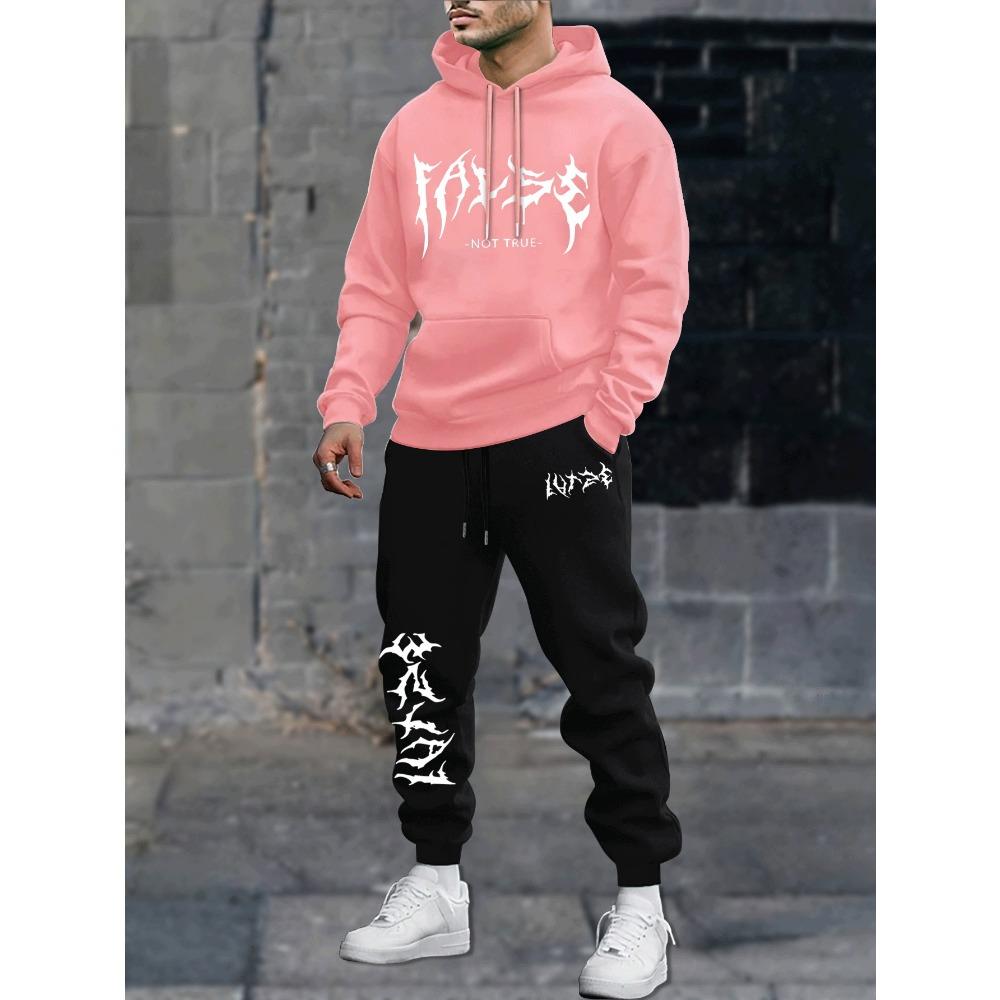 Autumn and Winter New Men's Sports Casual Fashion Printed Couple Hooded Sweatshirt, Spring and Autumn Sportswear 2 Piece Set