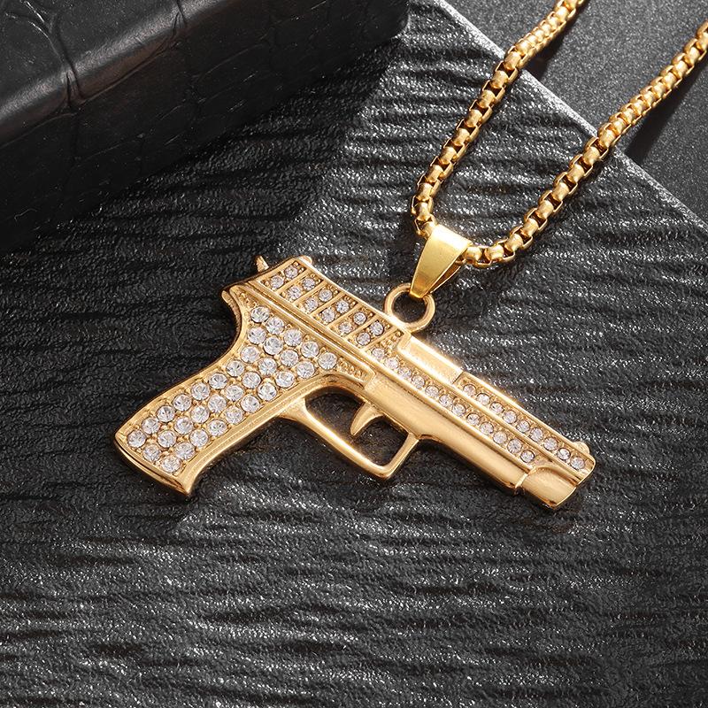 Hip Hop Full Drilling Machine Gun Necklace Personality Creative Submachine Gun Pendant