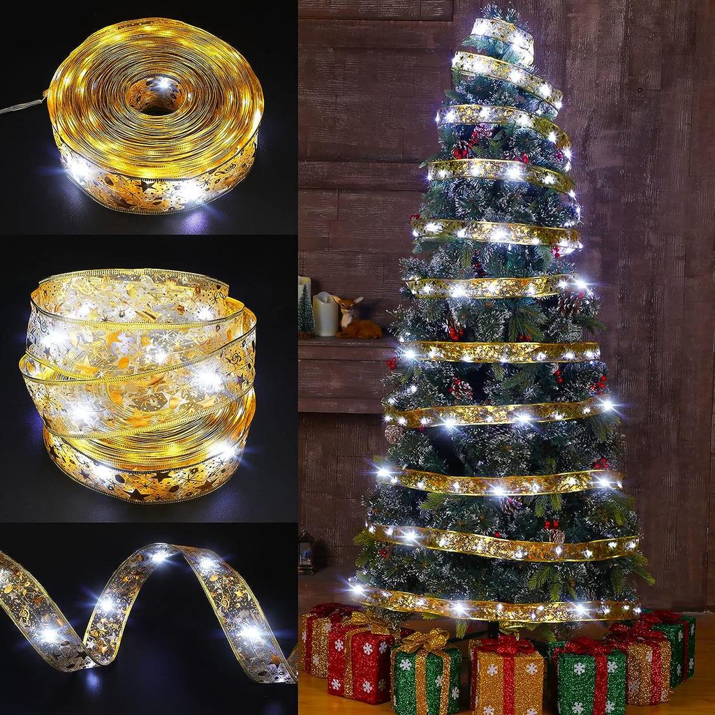 Weihnachtsband Lichter Baumschmuck Leuchten Lichterketten Batteriebetrieben Band für Weihnachtsdekoration Hochzeiten Neujahrsdeko