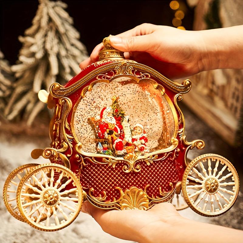 

1 шт. Винтажная рождественская карусель, музыкальная шкатулка со снежным шаром, смола и акрил, праздничное украшение, работает от 3 батареек АА (не входят в комплект) Christmas Princess Car