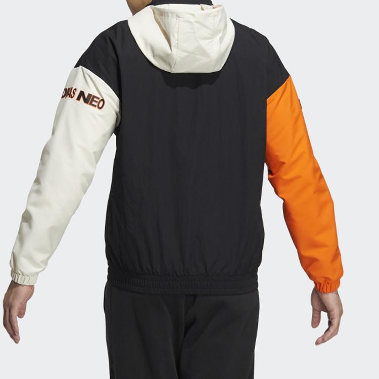adidas Colorblock Sport-Kapuzen-Windbreaker Retro-Jacke für Herren, Schwarz
