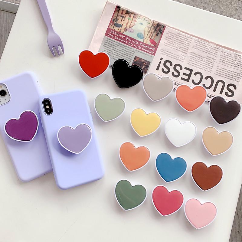 Airbag Heart-Shaped Retractable Phone Holder - Creative Solid Color Gift with Logo