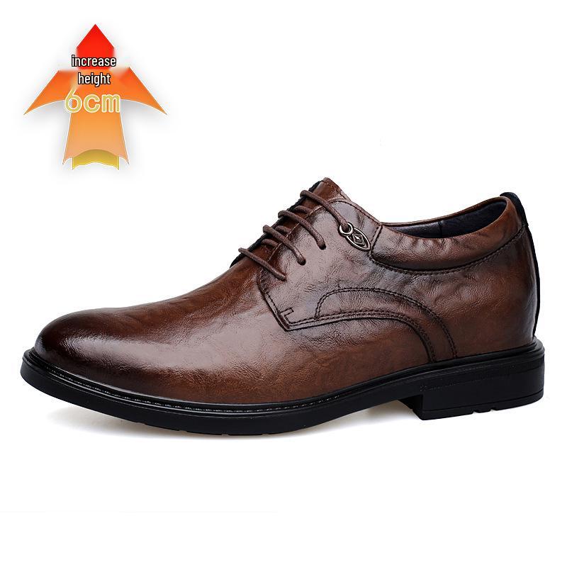 Men's Spring & Autumn Leather Shoes - 6cm Height Boost, Thick Sole, Formal/Casual Versatile Footwear