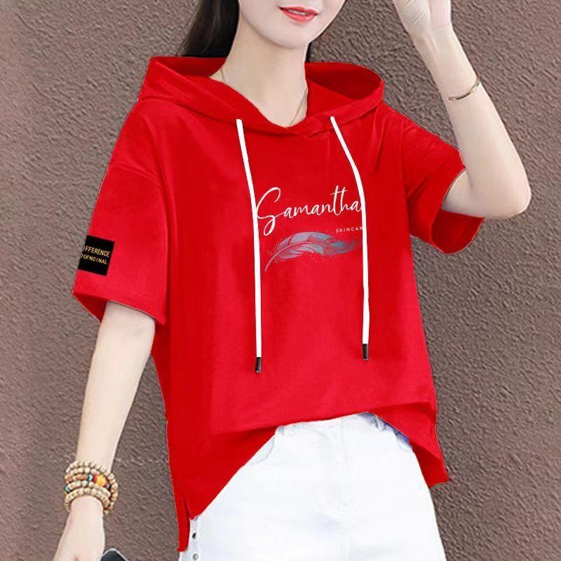 Women's Cotton Cartoon Hooded T-Shirt - Summer Fashion Short-Sleeved Loose-Fit Top