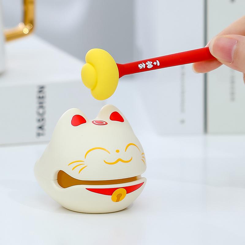 Cartoon Knock Knock Wooden Fish Ornament - Cute Granule Lucky Cat Decoration for Office