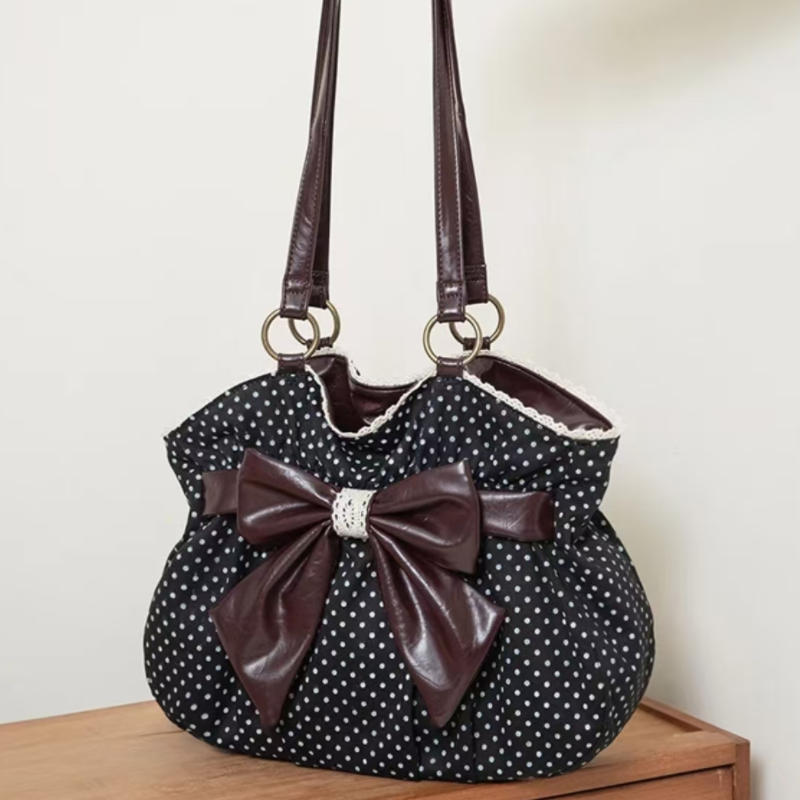 Schleifen-Tragetasche für Damen, Gepunktetes Muster mit Rüschenbesatz, Schicke geräumige Umhängetasche für Pendler & den täglichen Gebrauch
