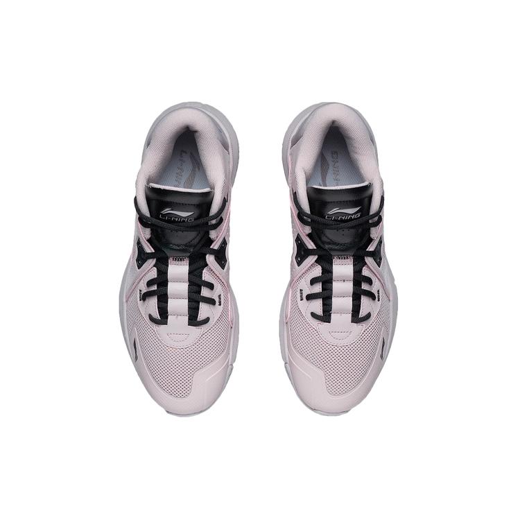 New LiNing Team Logos Emblem Anti Slip And Wear Resistant Lightweight Mid Top Basketball Shoes Light Creamy Purple ABAR117-3
