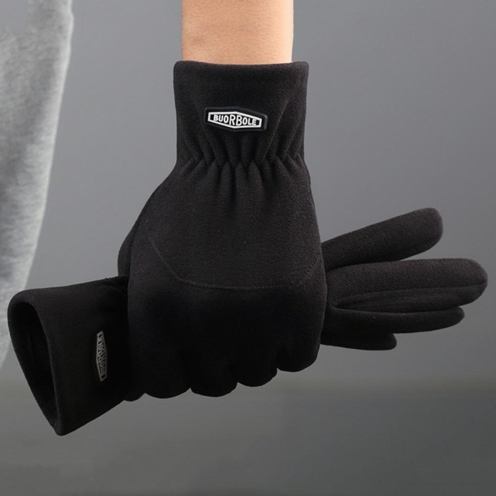 Five Finger Fleece-lined Gloves Elastic Thin Fleece Gloves Men Full Finger Mittens  Outdooor