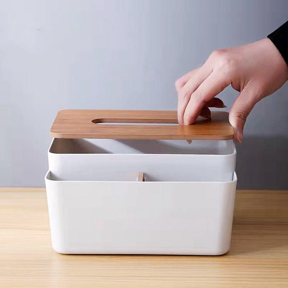 Plastic Wood Tissue Box White Decorative Bamboo Cover Toilet Paper Box Rectangular Washable Towel Napkin Tissue Holder Dresser