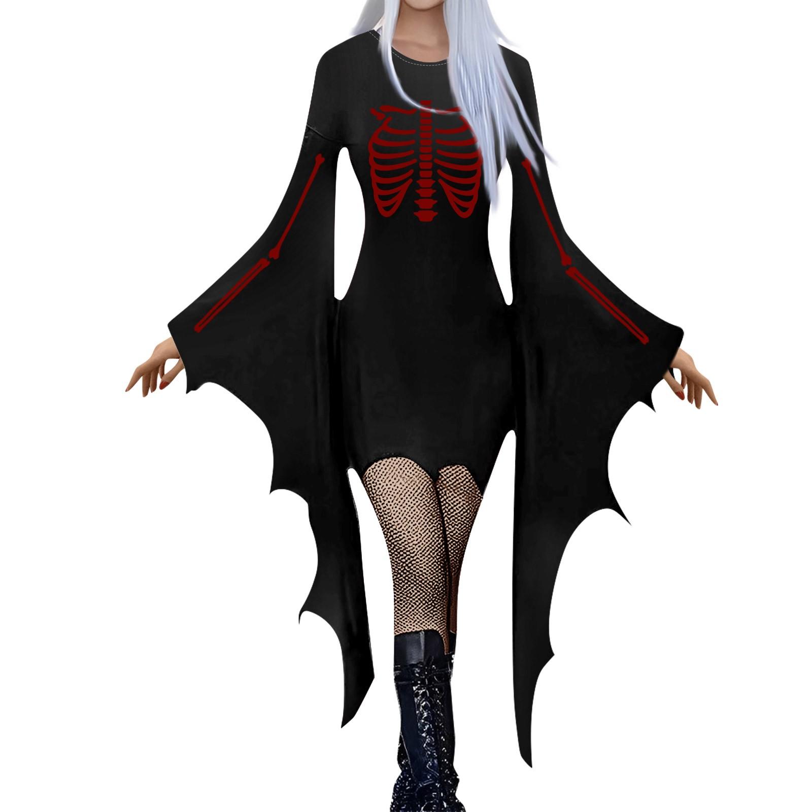 Женская мода готический панк летучая мышь рукава Хэллоуин принт нестандартное вечернее — фото 3