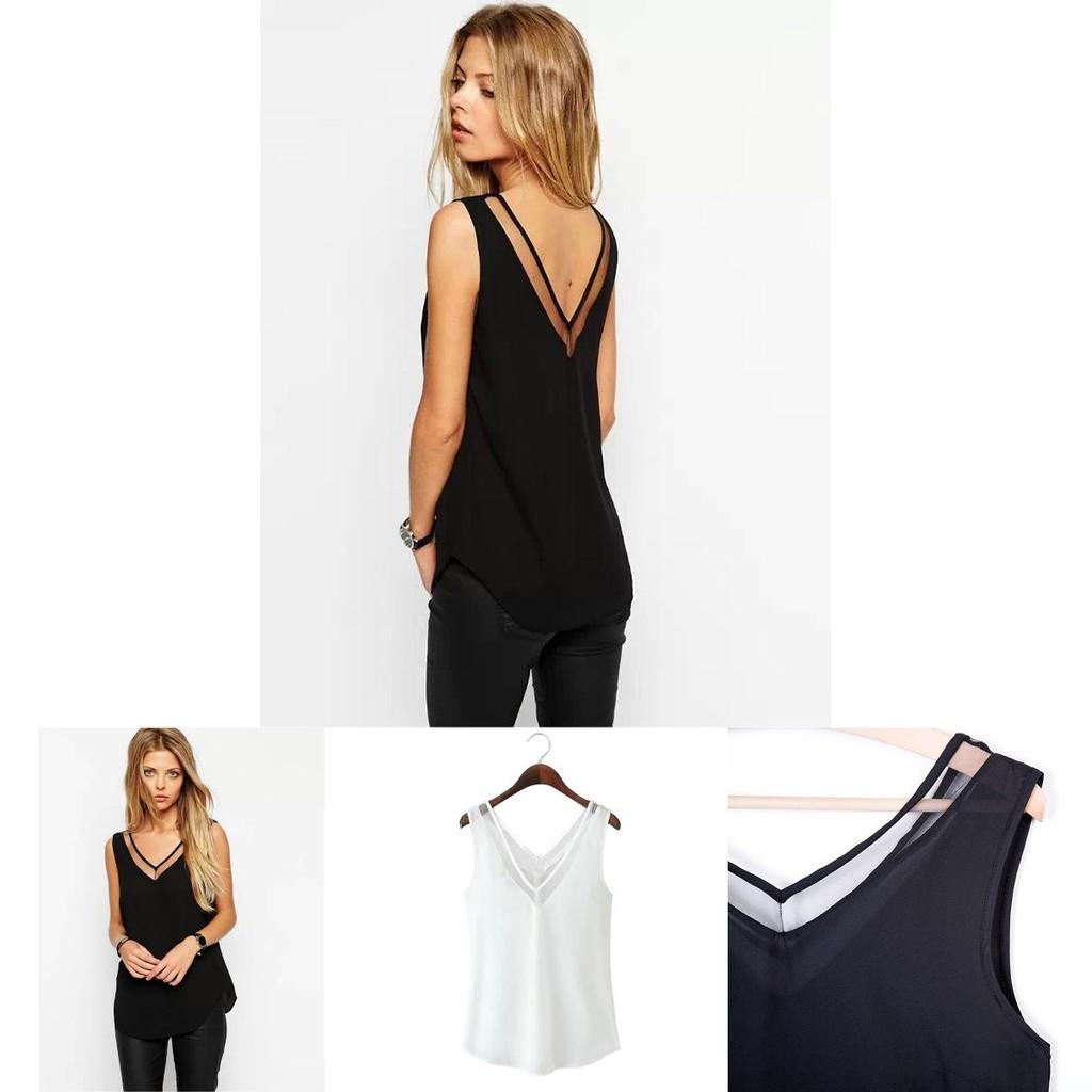 Stylish Sleeveless Sheer Chiffon V-neck Vest Streetwear Fashion Top Comfortable Cool