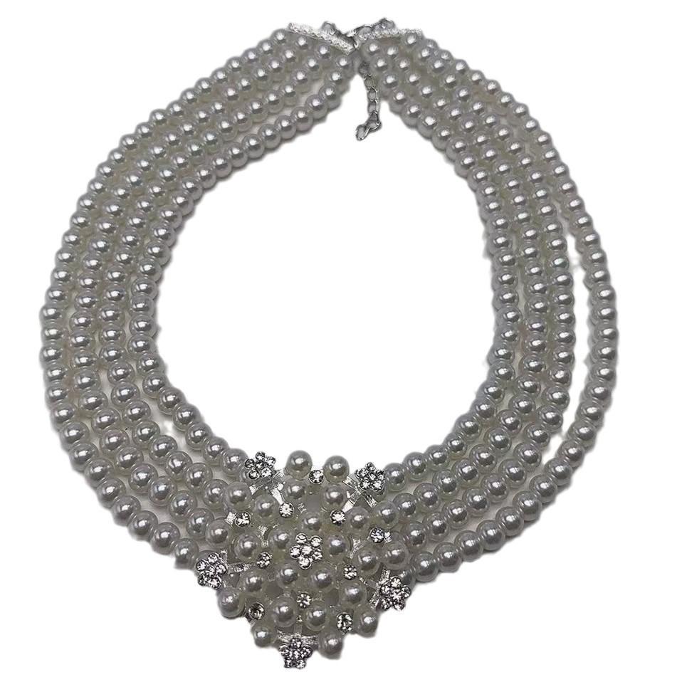 Retro Pearl Flower Wedding Jewelry Set: Necklace & Earrings for Bride