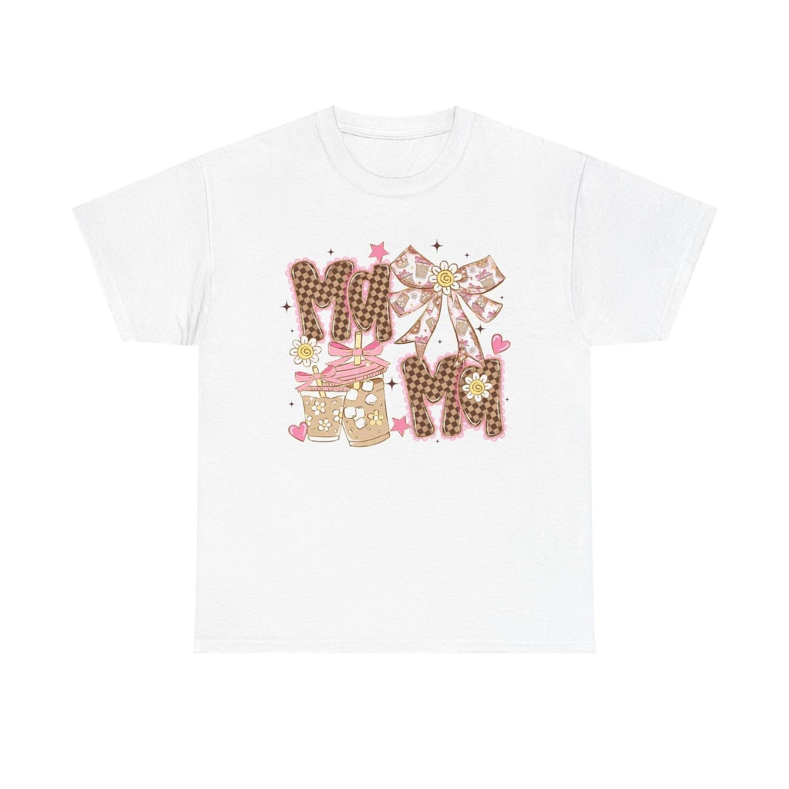 

Mama Iced Coffee Coquette Bow Plaid Letters T shirt | Mommy Mama Graphic Tee L