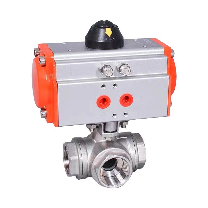 Q64F-16P 304 Stainless Steel Pneumatic Three-way T/L-port Rotary Ball Valve