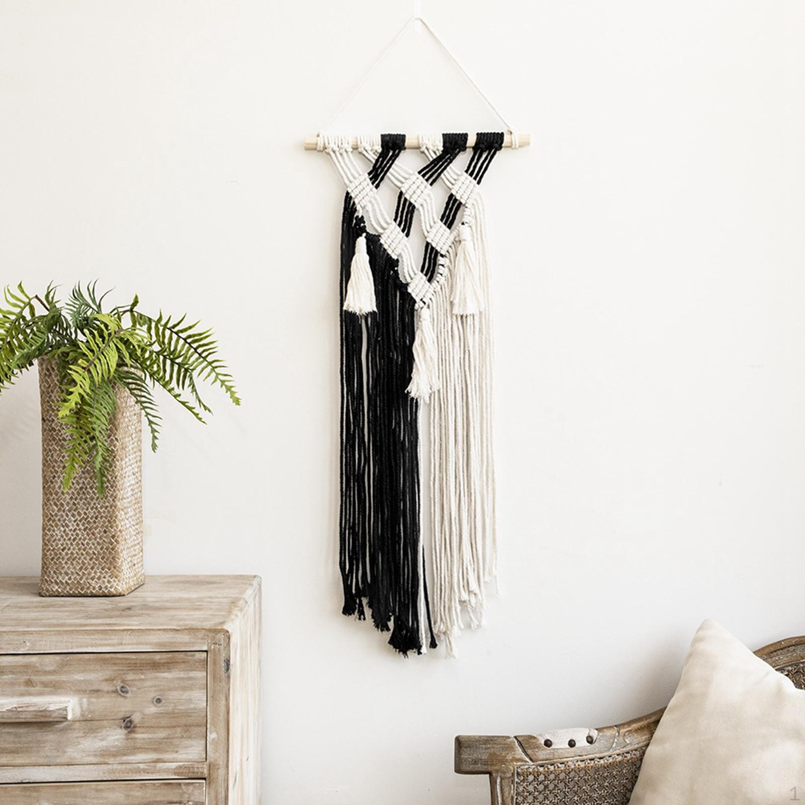 

Woven Tapestry, Nordic Decorative with Tassel White and Black Durable Wall Hanging Art for Christmas