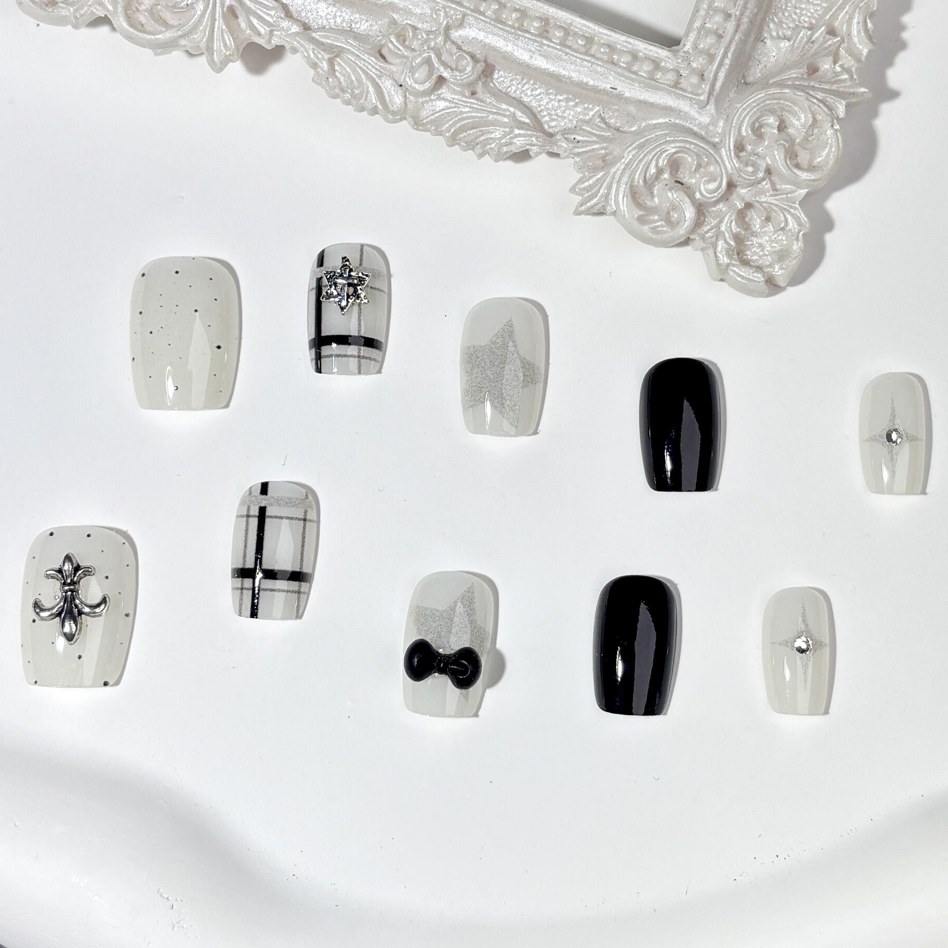 

Black and White Polka Dot Press-On Nails: Minimalist Y2K Millennial Style