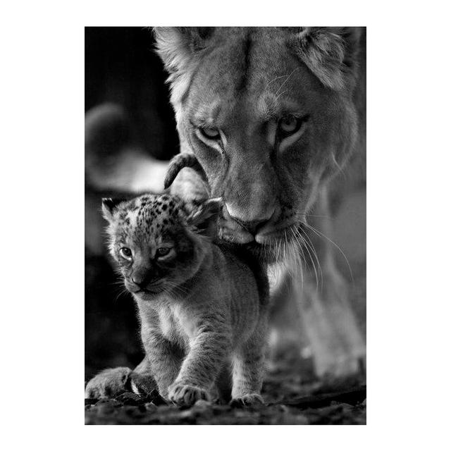 

Львица и детеныш, черно-белый холст, художественная живопись, постеры и принты, скандинавский куадрос, настенная картина для домашнего декора 21*30cm